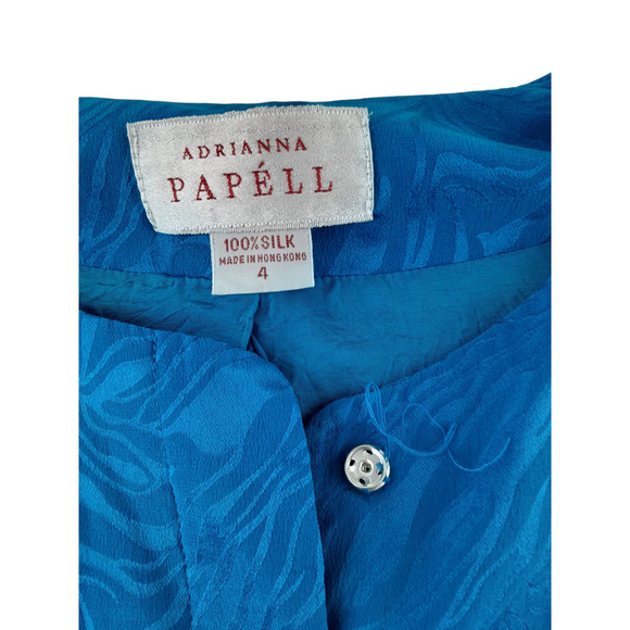 Vintage Adrianna Papell Blue Silk Cropped 3/4 Puff Sleeve Blazer Jacket 4 - Picture 5 of 14